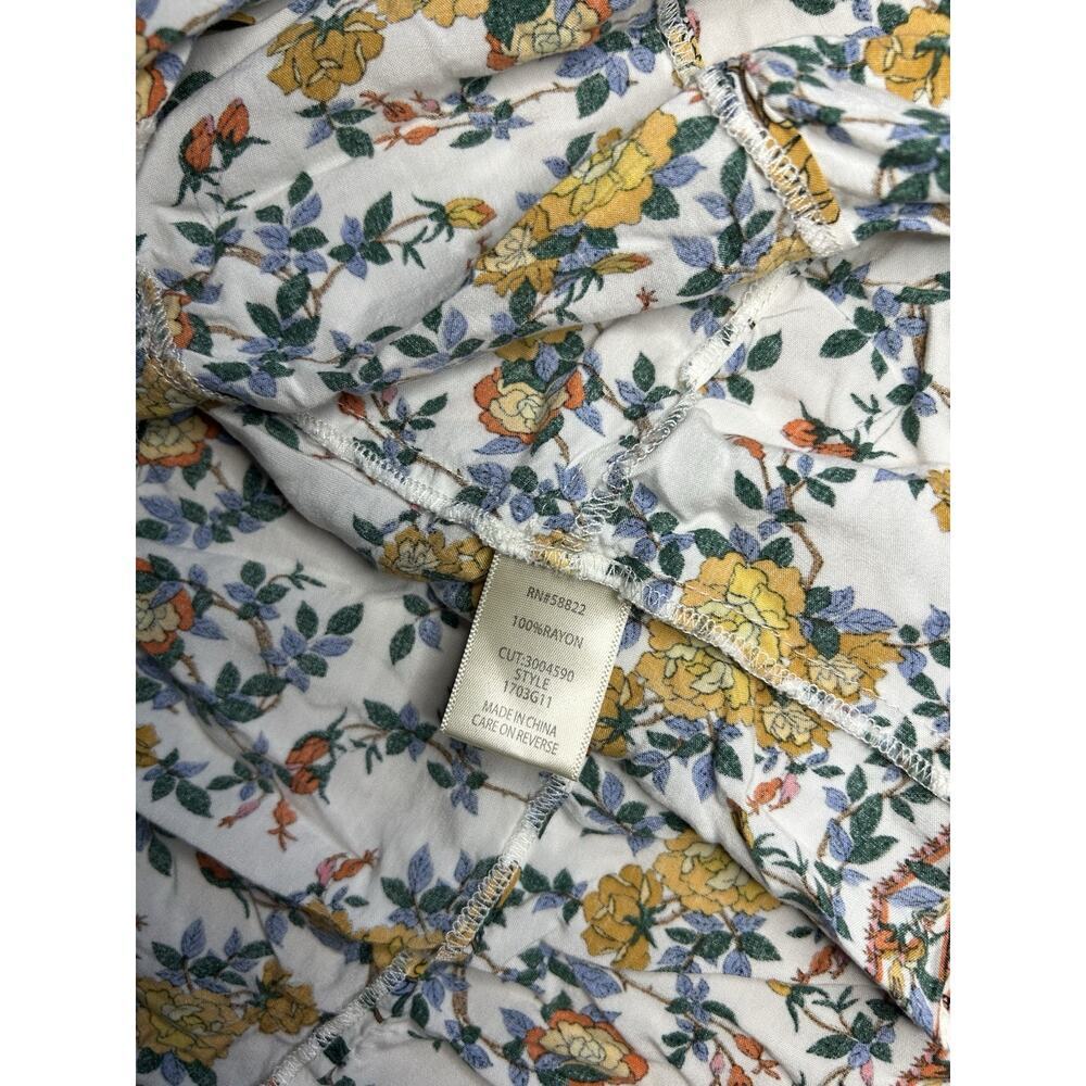 Max Studio Buttery Yellow Floral Tiered Skirt Smocked Waist Boho Coquette Size M - Picture 7 of 8